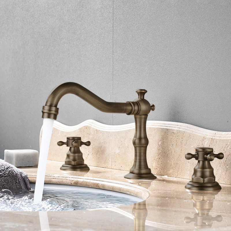 Fontana Bianca Antique Brass Dual Handle Bathroom Sink Faucet
